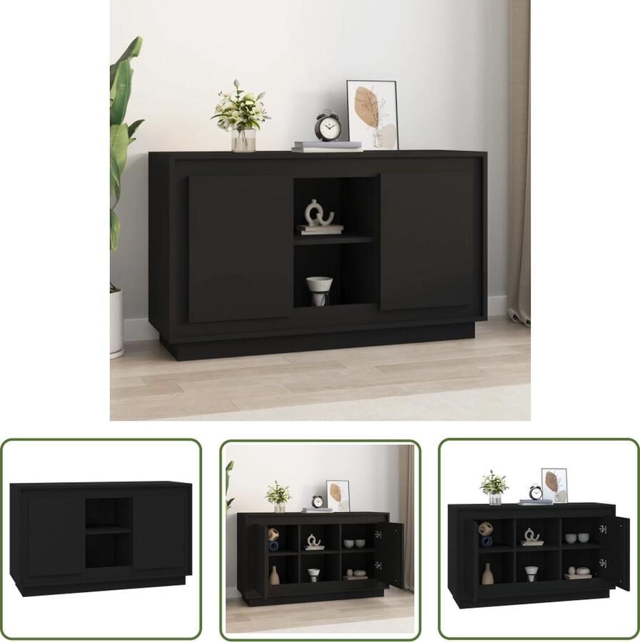 The Living Store Dressoir 102x35x60 cm bewerkt hout zwart Dressoir Klassiek Meubel Houten Dressoir Zwarte Dressoir Opbergmeubel