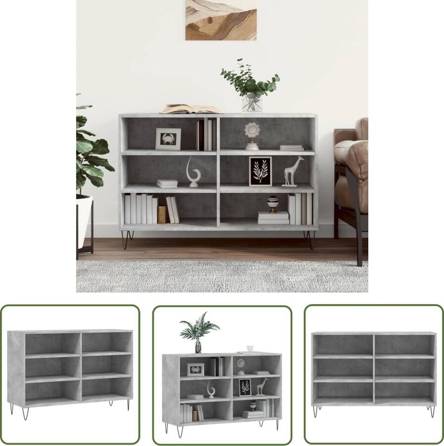 The Living Store Dressoir 103 5x35x70 cm bewerkt hout betongrijs Dressoir Buffetkast Opbergkast Kast Beton Grijs
