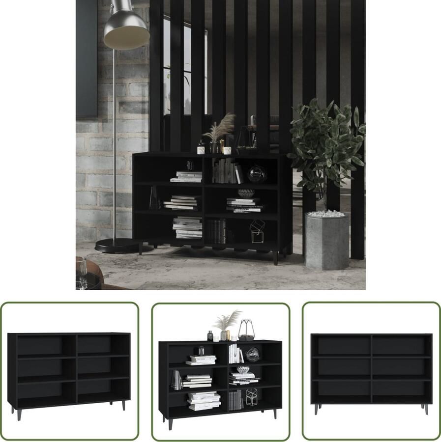 The Living Store Dressoir 103 5x35x70 cm bewerkt hout zwart Industriele Boekenkast Houten Boekenkast Zwarte Boekenkast Vintage Boekenkast Tv Stand