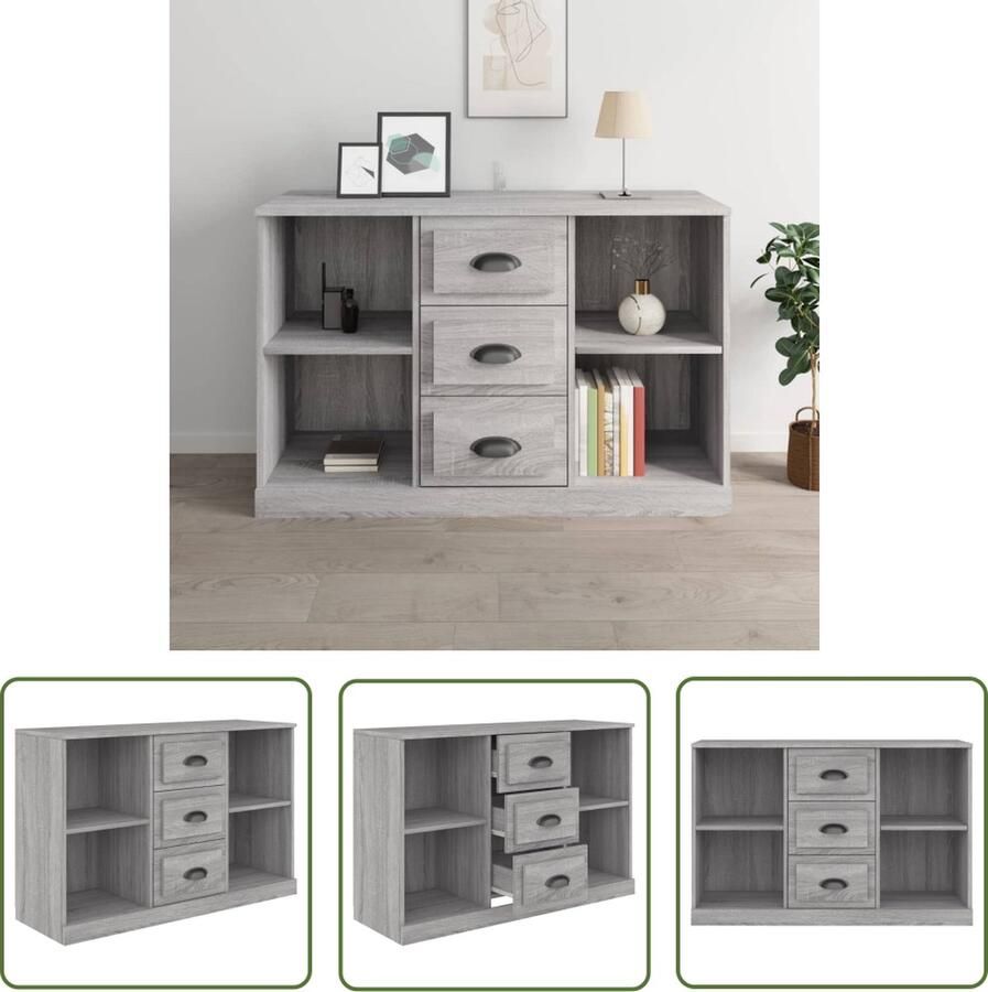 The Living Store Dressoir 104 5x35 5x67 5 cm bewerkt hout sonoma grijs Dressoir Klassiek Meubel Bijzettafel Grijze Kast Houten Dressoir