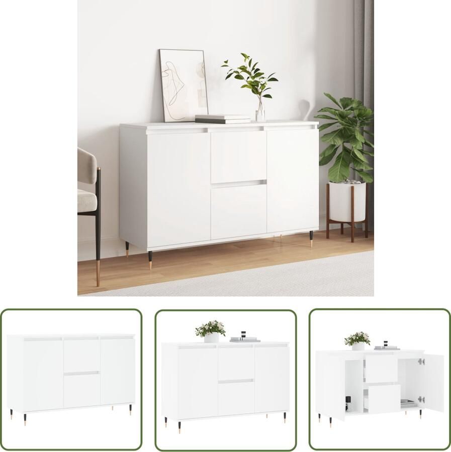 The Living Store Dressoir 104x35x70 cm bewerkt hout wit Dressoir Kast Opbergkast Salontafel Woonkamerinrichting