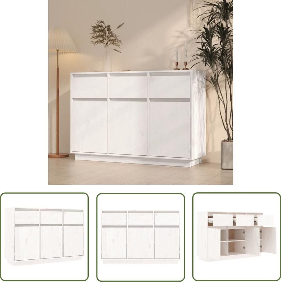 The Living Store Dressoir 110x34x75 cm massief grenenhout wit Zwevend Dressoir Grenenhout Houten Dressoir Wit Dressoir Opbergdressoir