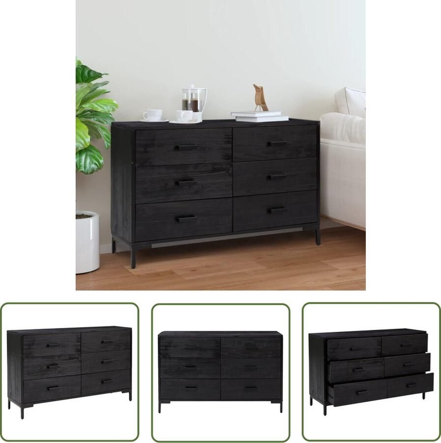 The Living Store Dressoir 110x35x70 cm massief grenenhout zwart Dressoir Industrieel Dressoir Vintage Dressoir Houten Dressoir Grijze Dressoir - Foto 2