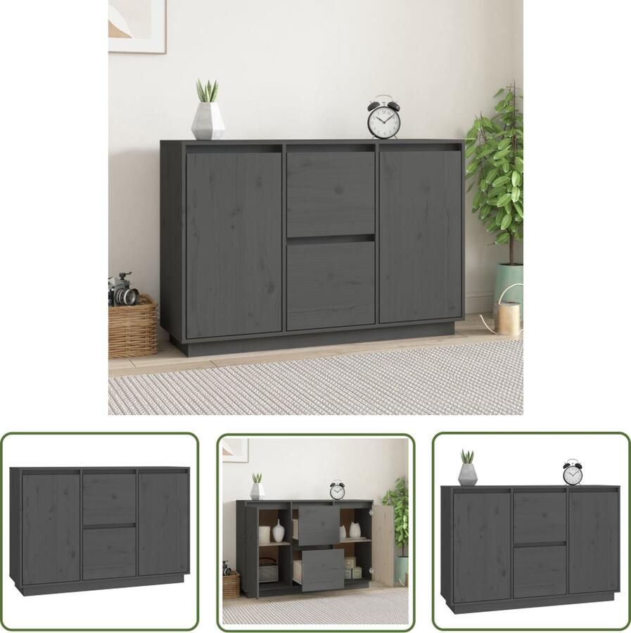 The Living Store Dressoir 111x34x75 cm massief grenenhout grijs Dressoir Houten Dressoir Vintage Dressoir Grenoble Dressoir Opbergmeubels
