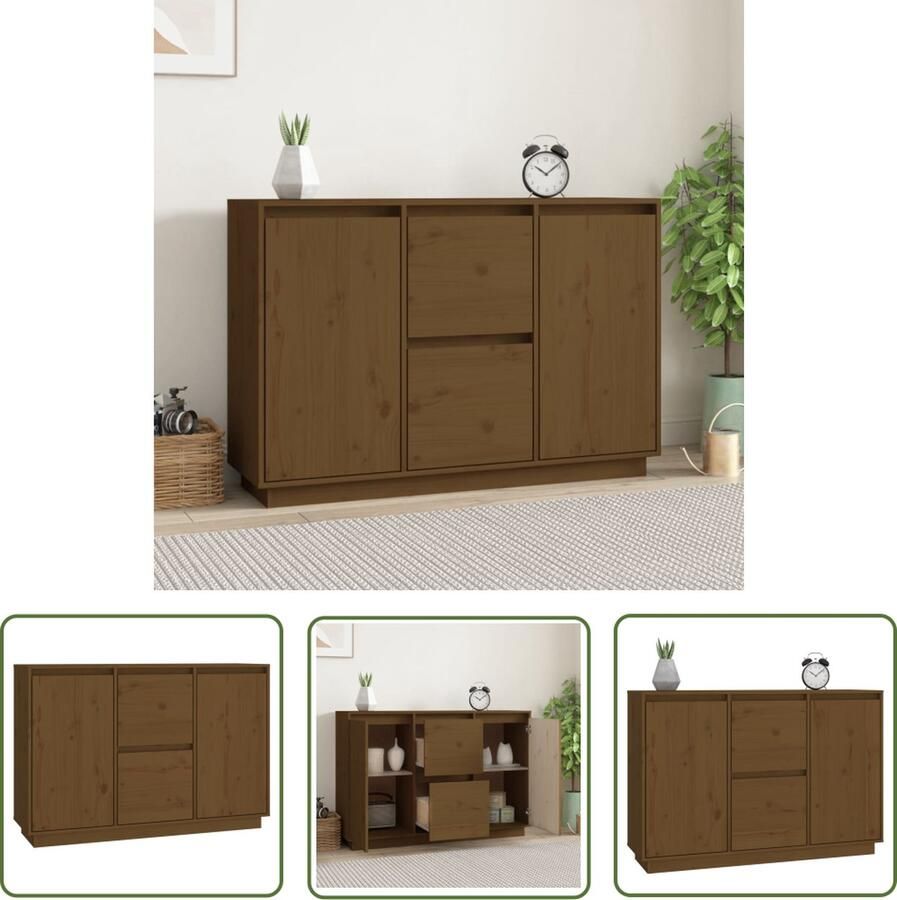 The Living Store Dressoir 111x34x75 cm massief grenenhout honingbruin Dressoir Houten Dressoir Vintage Dressoir Klassieke Kast Salontafel