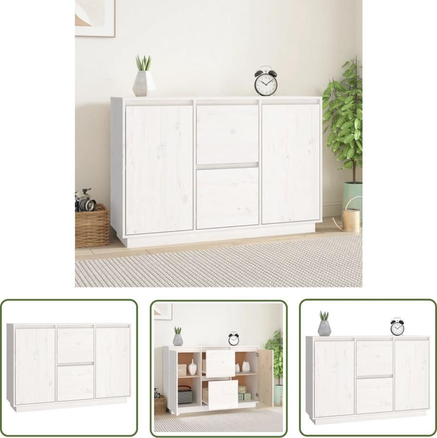 VidaXL Dressoir 111x34x75 cm massief grenenhout wit Dressoir Houten Dressoir Grenenhouten Dressoir Vintage Dressoir Salontafel