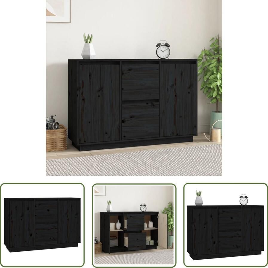 VidaXL Dressoir 111x34x75 cm massief grenenhout zwart Dressoir Houten Dressoir Grenenhouten Dressoir Black Dresser Vintage Dressoir