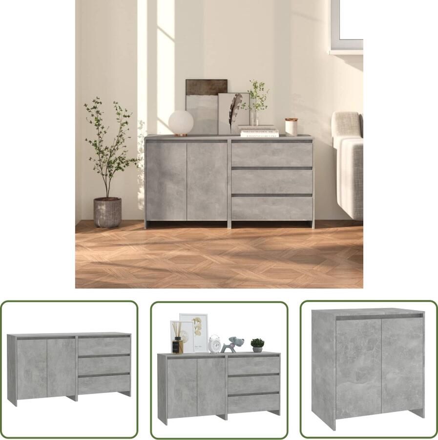 VidaXL 2 st Dressoirs bewerkt hout betongrijs Dressoir Houten Dressoir Grijze Dressoir Betonnen Dressoir Salontafel