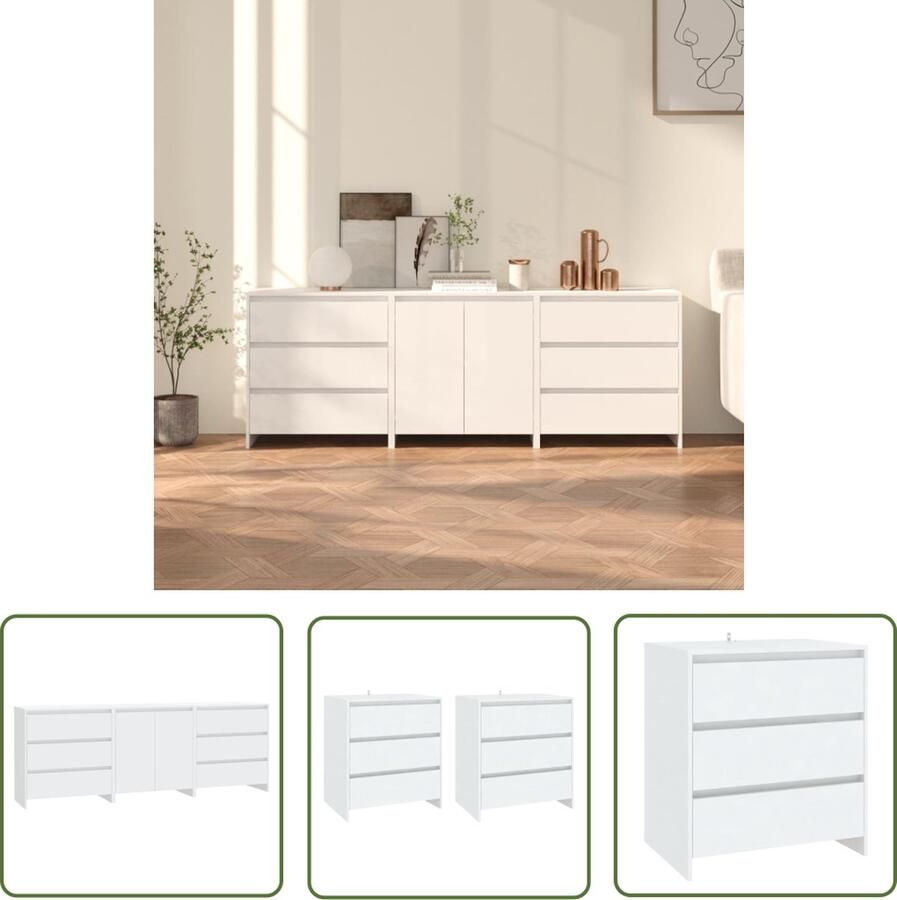 VidaXL 3 st Dressoirs bewerkt hout wit Dressoir Houten Dressoir Wit Dressoir Salontafel Tv Tafel