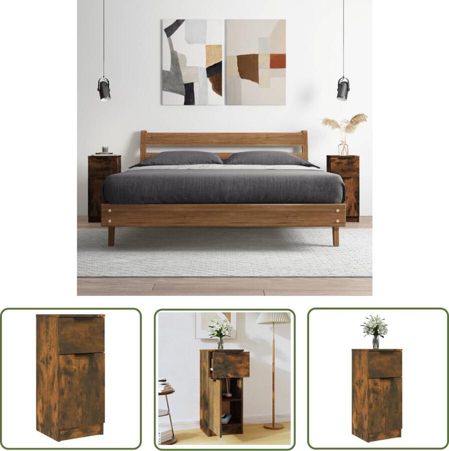 The Living Store Dressoir 30x30x70 cm bewerkt hout gerookt eikenkleurig Dressoir Opbergkast Houten Kast Gerookte Eiken Kleur Salontafel - Foto 3