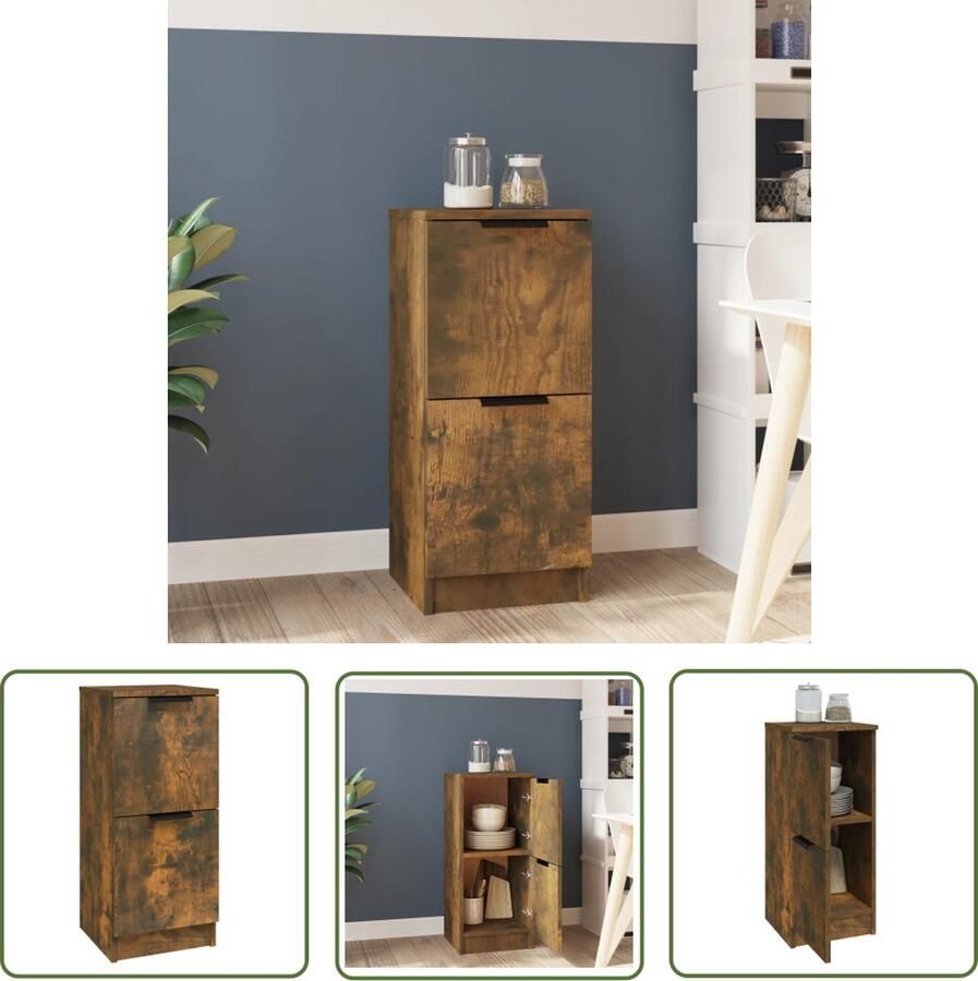 The Living Store Dressoir 30x30x70 cm bewerkt hout gerookt eikenkleurig Dressoir Opbergkast Houten Kast Gerookte Eiken Kleur Salontafel - Foto 2
