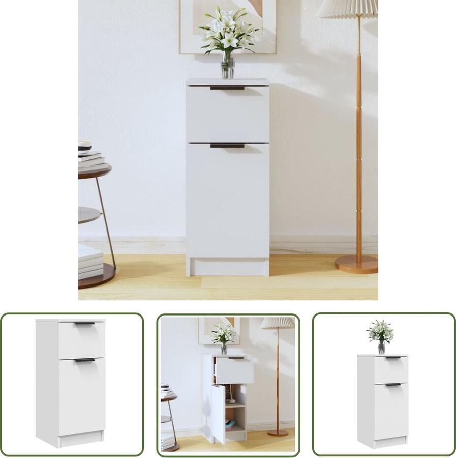 The Living Store Dressoir 30x30x70 cm bewerkt hout wit Dressoirs Houten Dressoir Wit Dressoir Opbergkast Salontafel - Foto 2