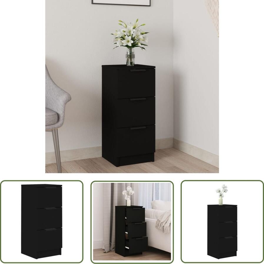 The Living Store Dressoir 30x30x70 cm bewerkt hout zwart Bijzetkast Dressoir Houten Kast Opbergkast Multifunctionele Kast