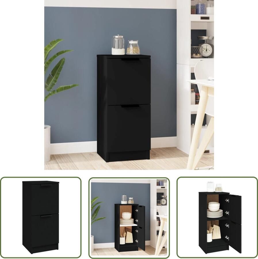 The Living Store Dressoir 30x30x70 cm bewerkt hout zwart Bijzetkast Dressoir Zwarte Kast Houten Kast Opbergkast