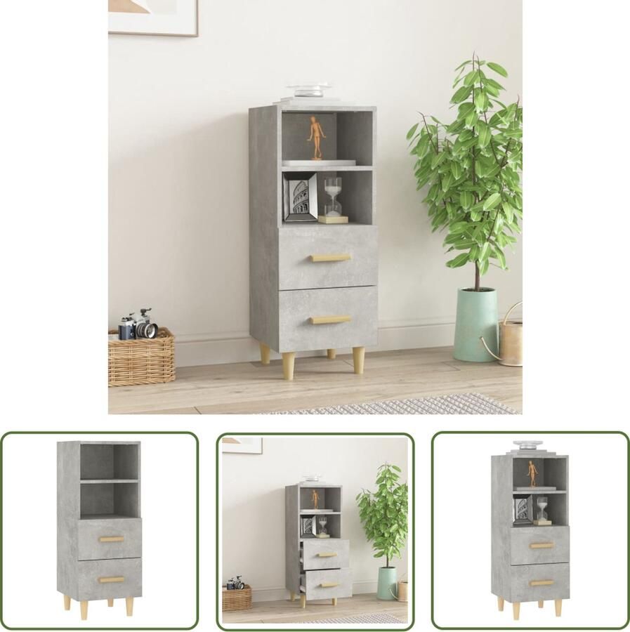 The Living Store Dressoir 34 5x34x90 cm bewerkt hout betongrijs Dressoir Houten Dressoir Beton Grijs Dressoir Opbergkast Meubels - Foto 4