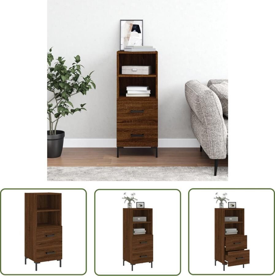 The Living Store Dressoir 34 5x34x90 cm bewerkt hout bruin eikenkleur Dressoir Houten Dressoir Bruine Eiken Dressoir Opbergmeubel Salontafel