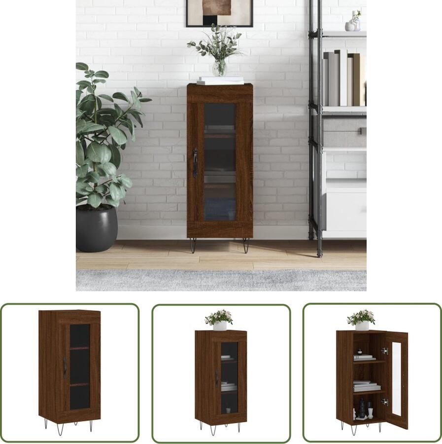 The Living Store Dressoir 34 5x34x90 cm bewerkt hout bruin eikenkleur Dressoir Houten Dressoir Bruine Eiken Dressoir Vintage Dressoir Opbergmeubel