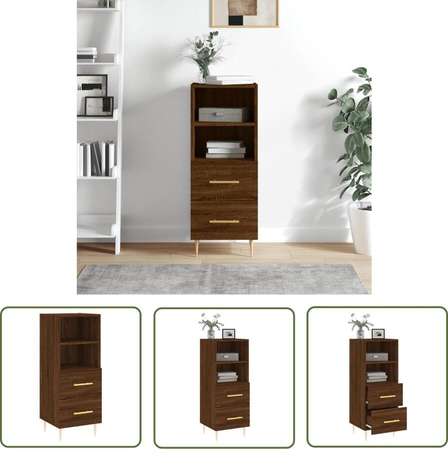 The Living Store Dressoir 34 5x34x90 cm bewerkt hout bruin eikenkleur Dressoir Modern Design Houten Dressoir Bruine Eiken Kleur Opbergkast