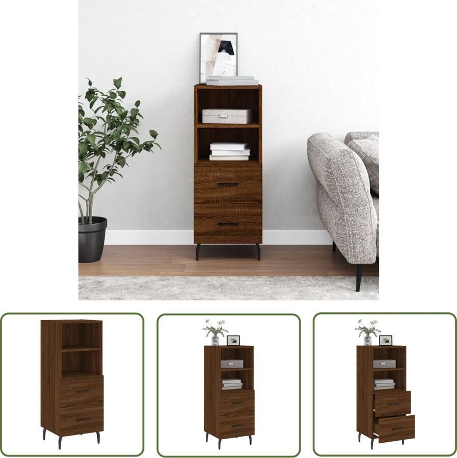 The Living Store Dressoir 34 5x34x90 cm bewerkt hout bruin eikenkleur Dressoir Houten Dressoir Vintage Dressoir Bruine Dressoir Opslagmeubilair - Foto 3