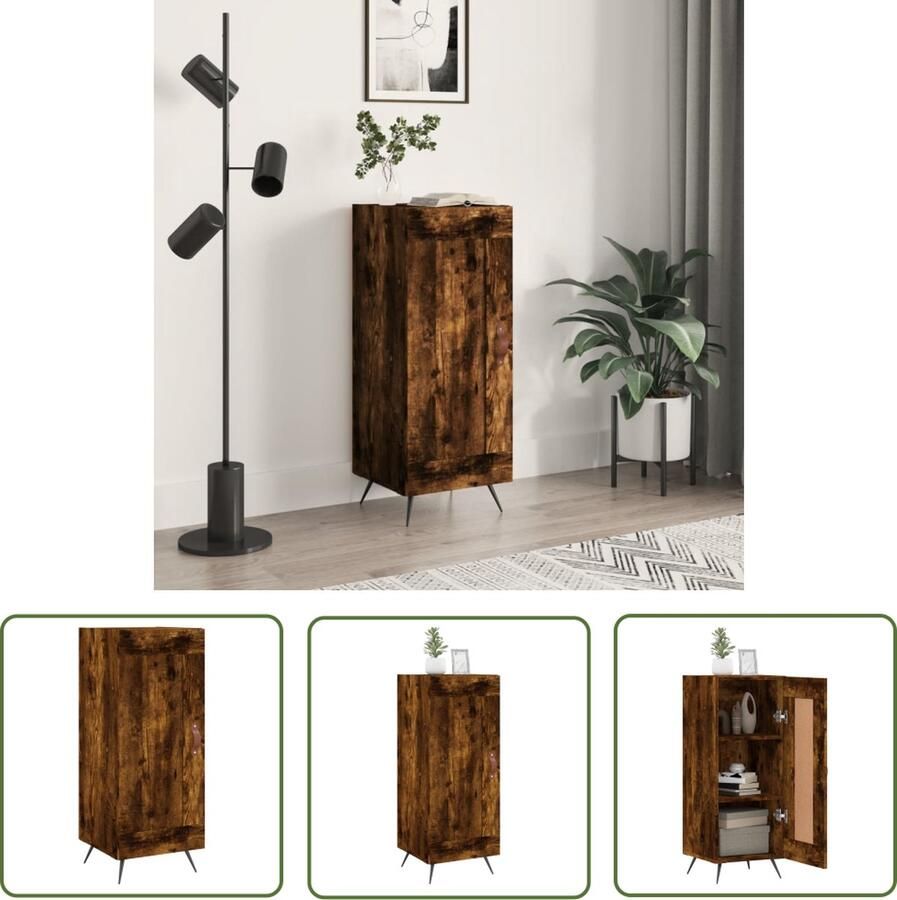 The Living Store Dressoir 34 5x34x90 cm bewerkt hout gerookt eiken Dressoir Kasten Houten Dressoirs Vintage Dressoir Landelijk Dressoir
