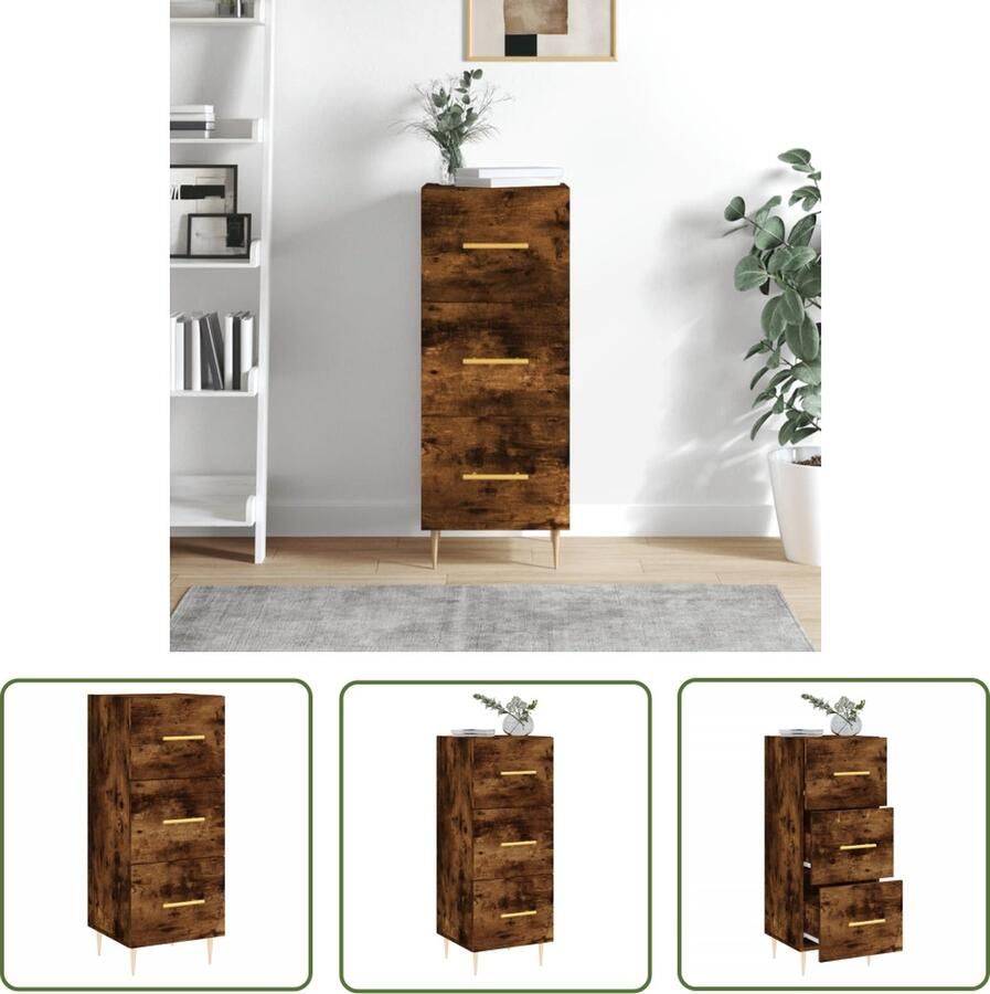 The Living Store Dressoir 34 5x34x90 cm bewerkt hout gerookt eiken Dressoir Bijzettafel Houten Dressoir Modern Dressoir Bruine Dressoir