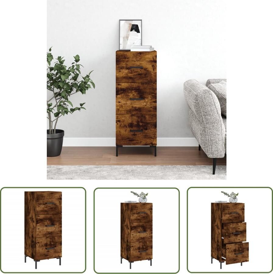 The Living Store Dressoir 34 5x34x90 cm bewerkt hout gerookt eiken Dressoir Bijzetkast Houten Dressoir Modern Dressoir Landelijk Dressoir - Foto 3