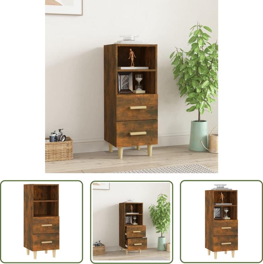 The Living Store Dressoir 34 5x34x90 cm bewerkt hout gerookt eikenkleurig Dressoir Houten Dressoir Vintage Dressoir Landelijk Dressoir Modern Dressoir