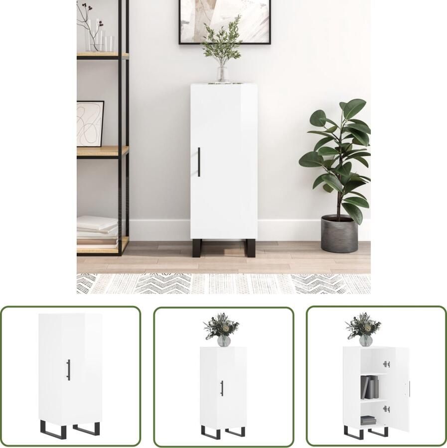 VidaXL Dressoir 34 5x34x90 cm bewerkt hout hoogglans wit Dressoir Houten Dressoir Wit Dressoir Vintage Dressoir Landelijk Dressoir - Foto 3