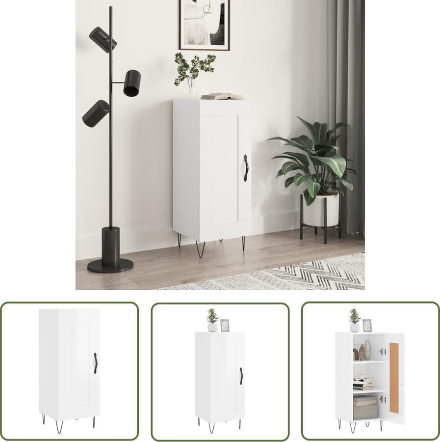VidaXL Dressoir 34 5x34x90 cm bewerkt hout hoogglans wit Dressoir Houten Dressoir Wit Dressoir Vintage Dressoir Landelijk Dressoir - Foto 2