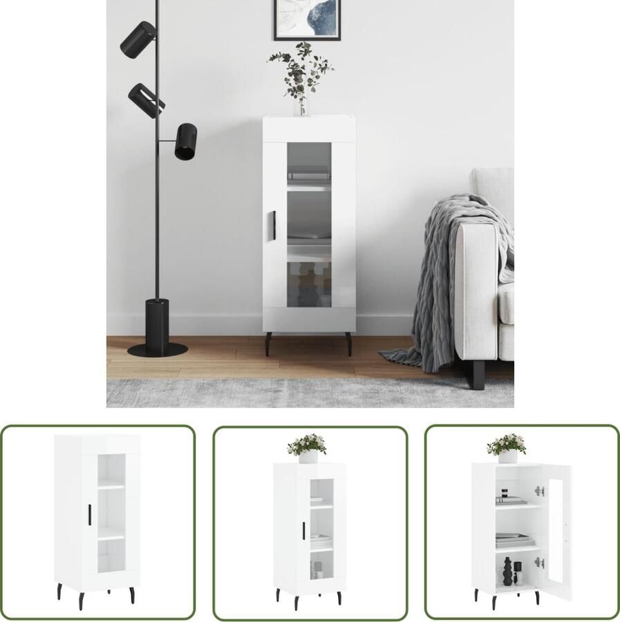 The Living Store Dressoir 34 5x34x90 cm bewerkt hout hoogglans wit Dressoir Klassiek Meubel Witte Dressoir Houten Dressoir Opslagmeubilair