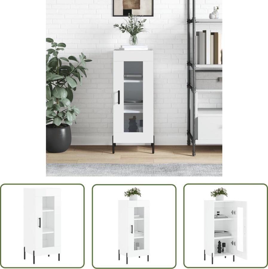 VidaXL Dressoir 34 5x34x90 cm bewerkt hout hoogglans wit Dressoir Houten Dressoir Witte Dressoir Modern Dressoir Compact Dressoir