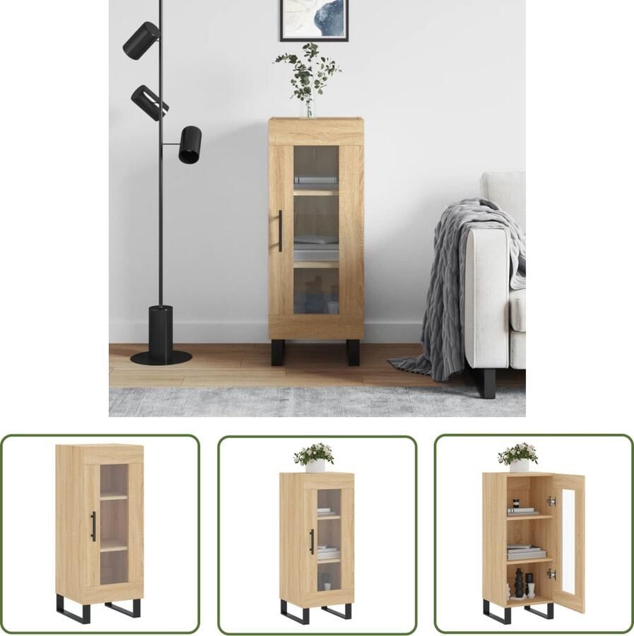 The Living Store Dressoir 34 5x34x90 cm bewerkt hout sonoma eiken Dressoir Salontafel Houten Dressoir Vintage Dressoir Landelijk Dressoir - Foto 3