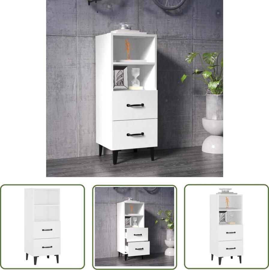The Living Store Dressoir 34 5x34x90 cm bewerkt hout wit Dressoir Commode Opbergkast Houten Dressoir Wit Dressoir - Foto 2