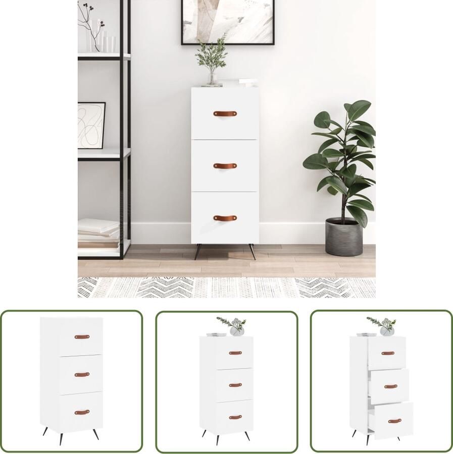 The Living Store Dressoir 34 5x34x90 cm bewerkt hout wit Dressoir Klassiek Dressoir Houten Dressoir Wit Dressoir Opbergmeubel - Foto 3