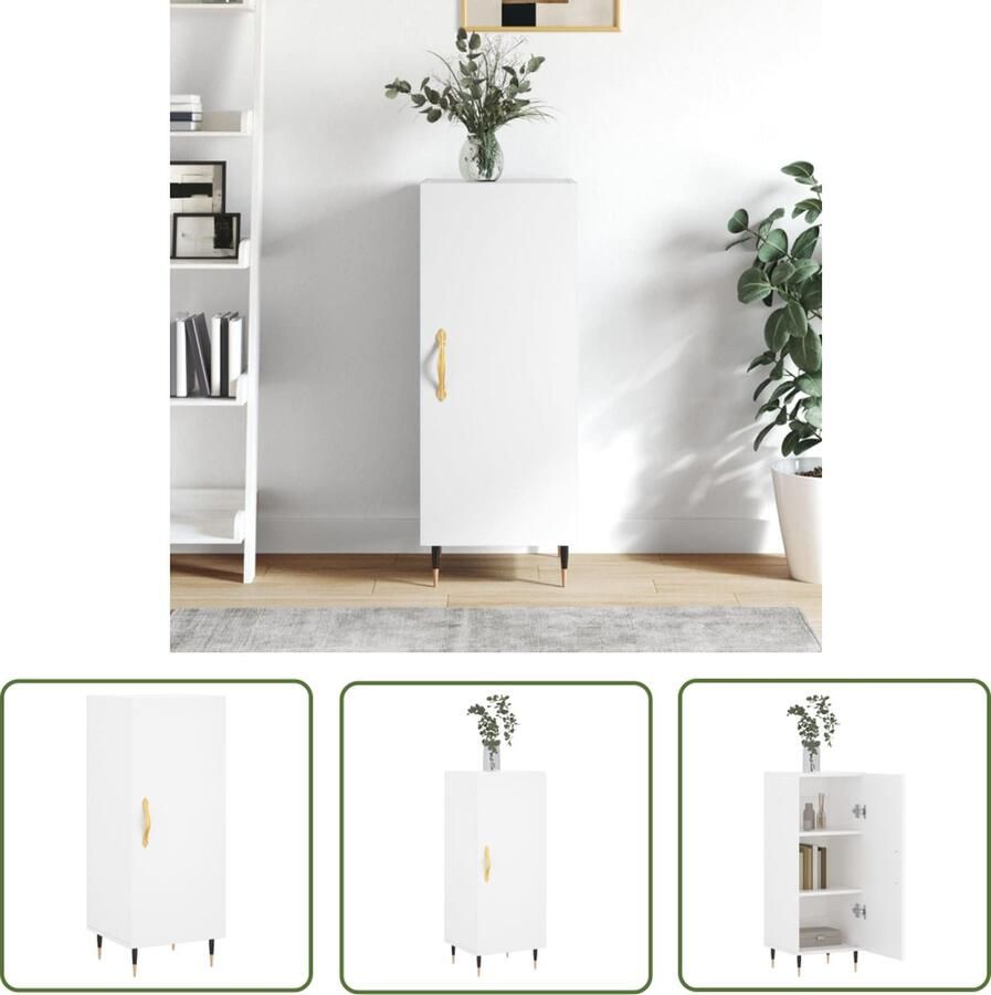 The Living Store Dressoir 34 5x34x90 cm bewerkt hout wit Dressoir Klassiek Dressoir Houten Dressoir Wit Dressoir Opbergmeubel - Foto 6