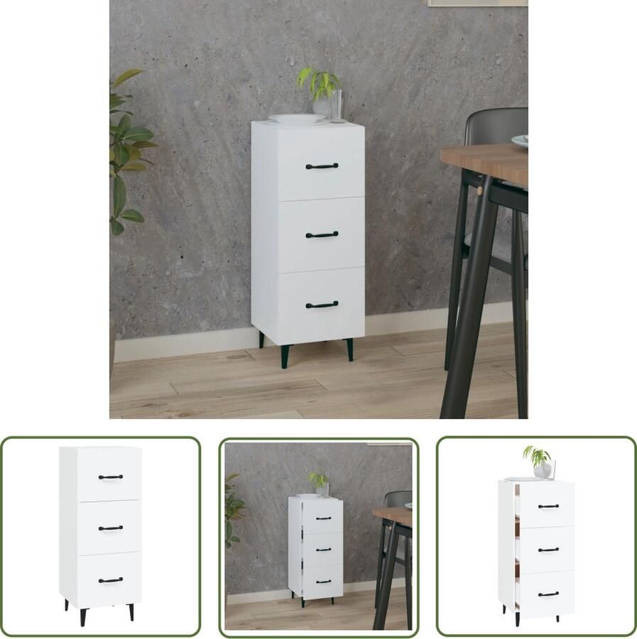 The Living Store Dressoir 34 5x34x90 cm bewerkt hout wit Dressoir Commode Houten Dressoir Wit Dressoir Vintage Dressoir - Foto 5