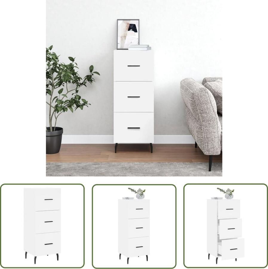 The Living Store Dressoir 34 5x34x90 cm bewerkt hout wit Dressoir Commode Houten Dressoir Wit Dressoir Vintage Dressoir - Foto 4