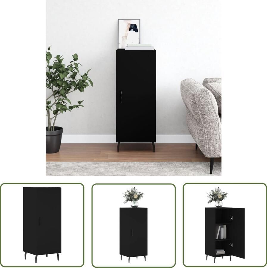 The Living Store Dressoir 34 5x34x90 cm bewerkt hout zwart Dressoir Opbergkast Salontafel Modern Design Zwart Dressoir - Foto 3