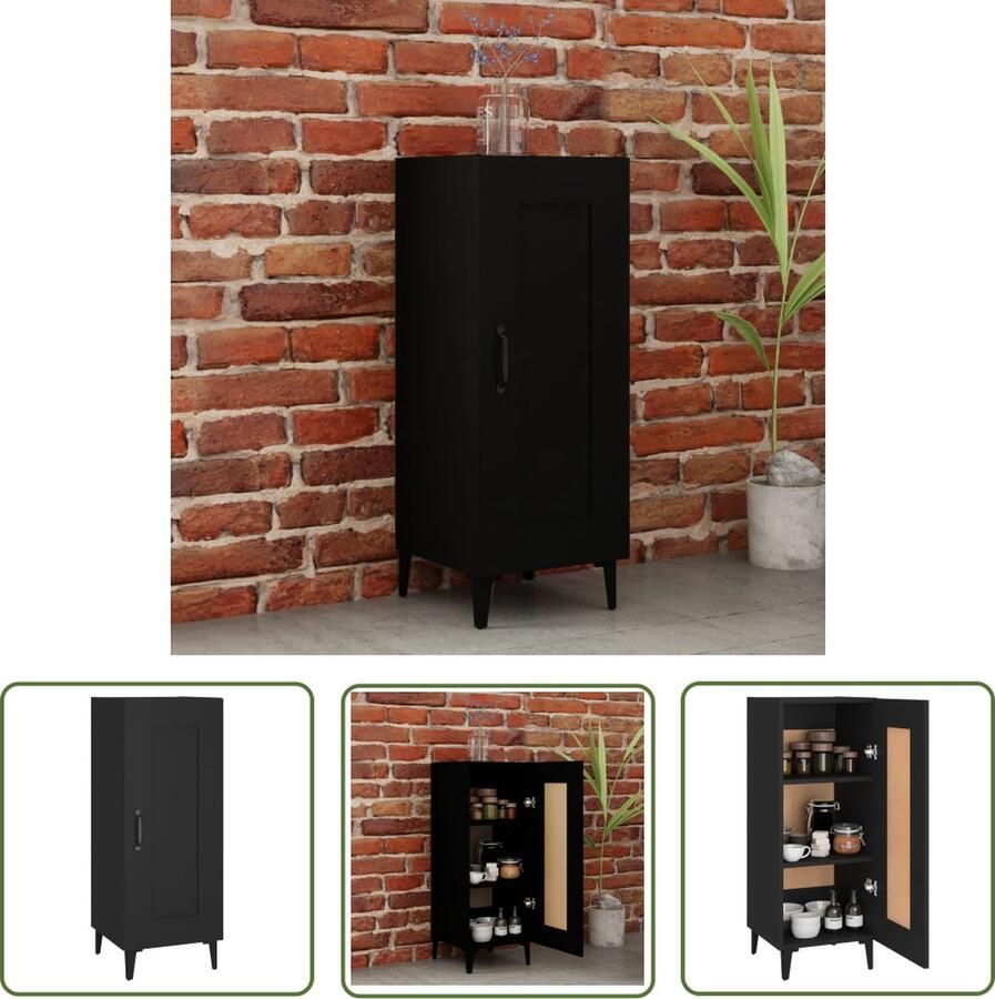 The Living Store Dressoir 34 5x34x90 cm bewerkt hout zwart Dressoir Vintage Dressoir Zwarte Dressoir Houten Dressoir Opbergkast - Foto 2