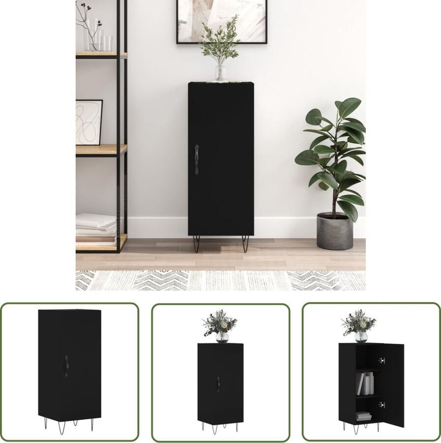 The Living Store Dressoir 34 5x34x90 cm bewerkt hout zwart Dressoir Houten Dressoir Vintage Dressoir Modern Dressoir Zwart Dressoir