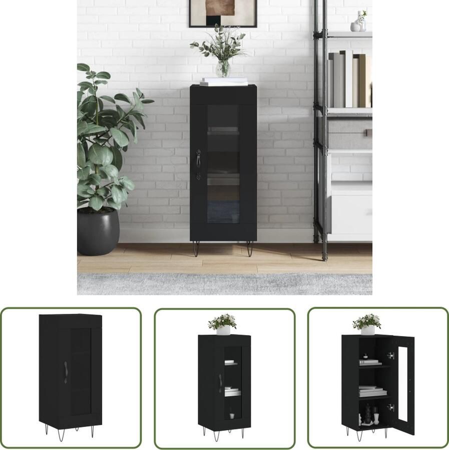 The Living Store Dressoir 34 5x34x90 cm bewerkt hout zwart Dressoir Klassiek Dressoir Houten Dressoir Zwart Dressoir Tv-meubel - Foto 2