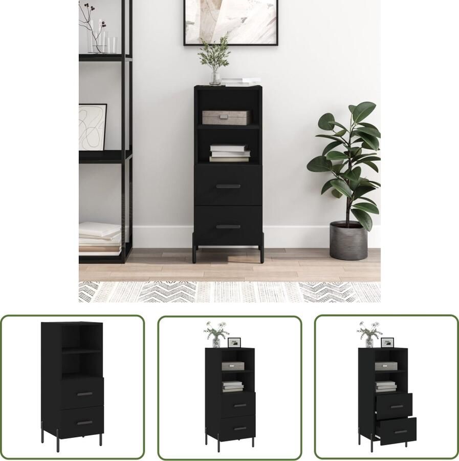 The Living Store Dressoir 34 5x34x90 cm bewerkt hout zwart Dressoir Houten Dressoir Zwart Dressoir Modern Dressoir Opbergkast
