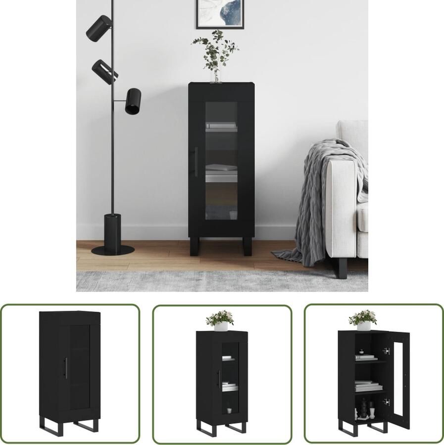 The Living Store Dressoir 34 5x34x90 cm bewerkt hout zwart Dressoir Vintage Dressoir Zwarte Dressoir Houten Dressoir Opbergkast