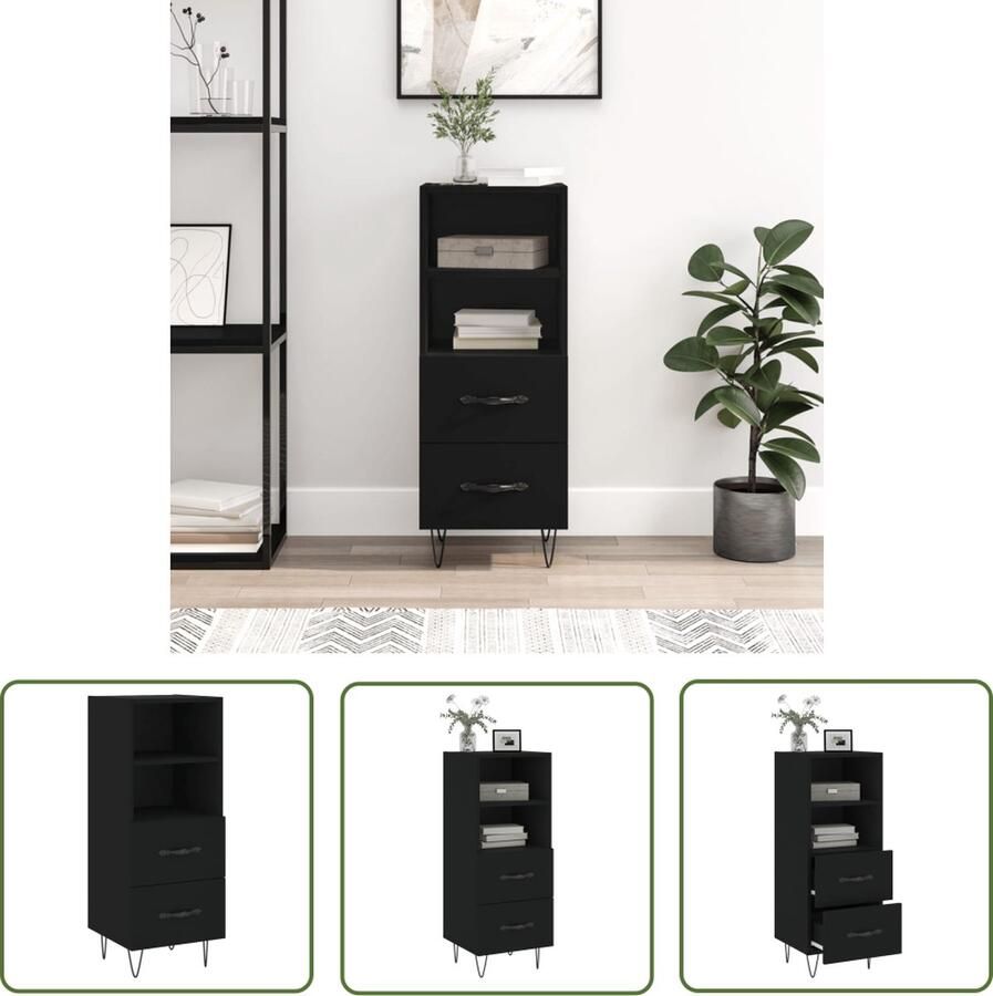 The Living Store Dressoir 34 5x34x90 cm bewerkt hout zwart Dressoir Modern Dressoir Zwart Dressoir Houten Dressoir Metalen Poten