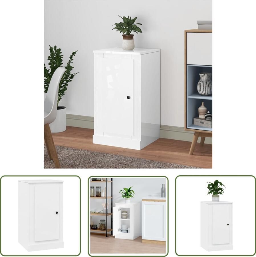 The Living Store Dressoir 37 5x35 5x67 5 cm bewerkt hout hoogglans wit Dressoir Bijzetkast Klassiek Meubel Witte Kast Houten Dressoir