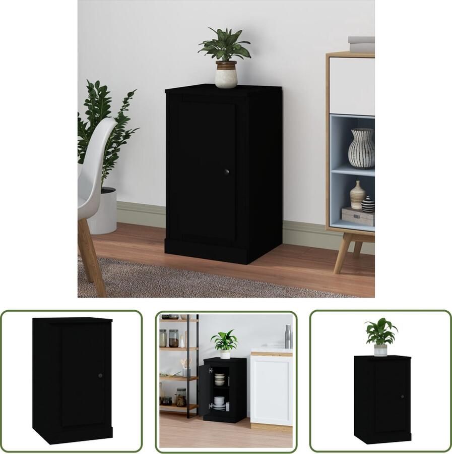 The Living Store Dressoir 37 5x35 5x67 5 cm bewerkt hout zwart Dressoir Bijzettafel Houten Dressoir Zwart Dressoir Vintage Dressoir