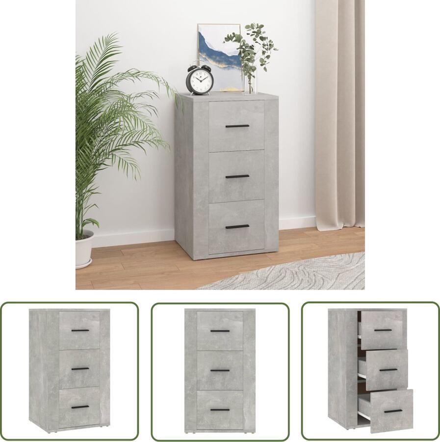 The Living Store Dressoir 40x33x70 cm bewerkt hout betongrijs Dressoir Houten Dressoir Beton Grijs Dressoir Opbergmeubilair Livingroom Furniture