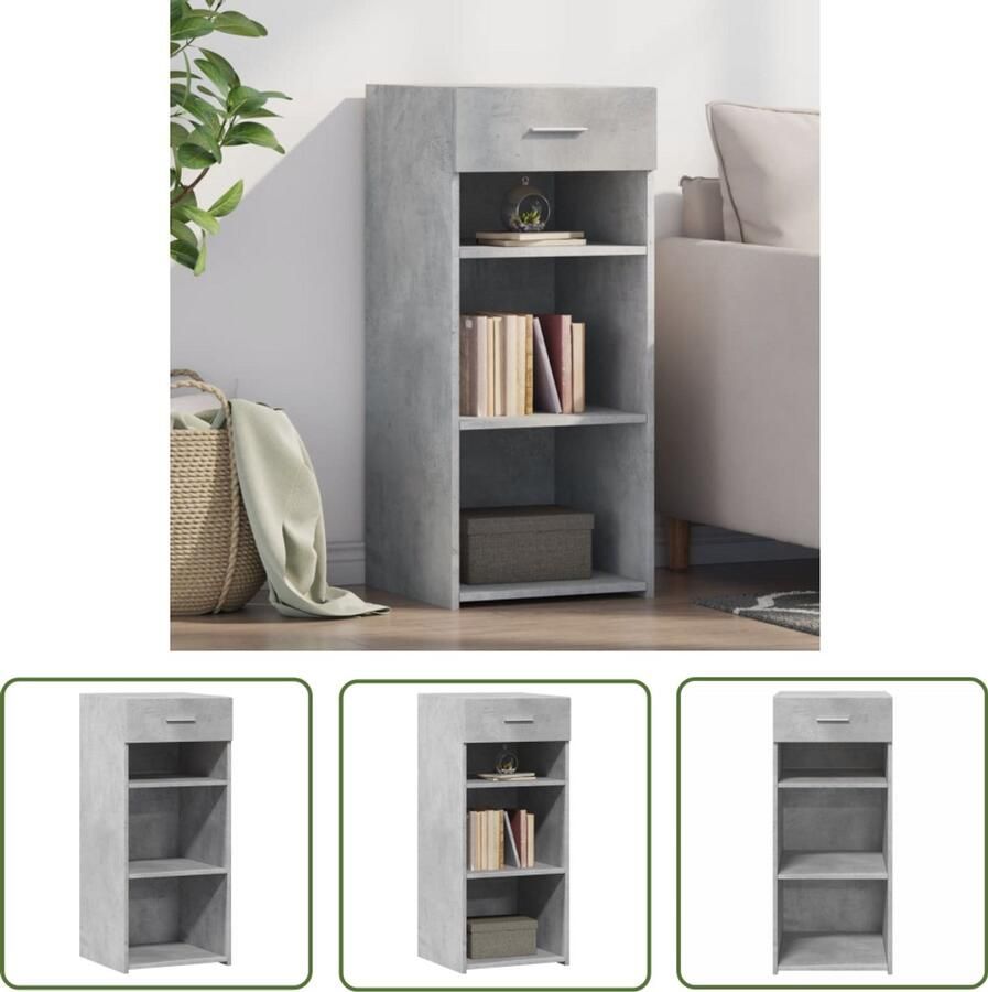 The Living Store Dressoir 40x42 5x93 cm bewerkt hout betongrijs Dressoir Scandinavisch Design Houten Dressoir Grijze Dressoir Opbergmeubels