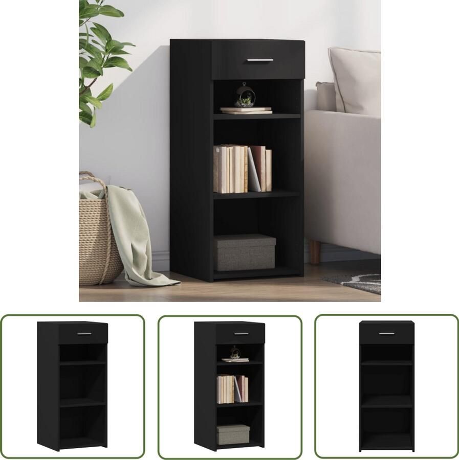 The Living Store Dressoir 40x42 5x93 cm bewerkt hout zwart Dressoir Scandinavisch Design Houten Dressoir Zwarte Dressoir Opbergkast