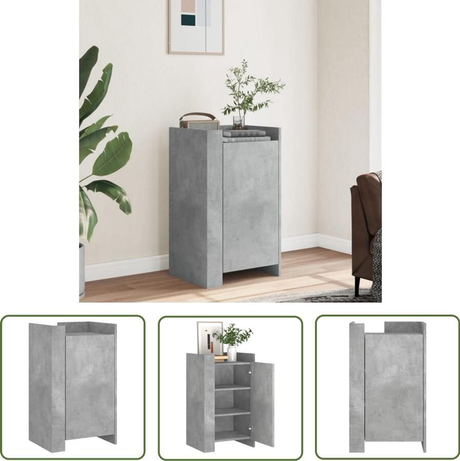 The Living Store Dressoir 45x35x75 cm bewerkt hout betongrijs Dressoir Houten Dressoir Betonnen Dressoir Modern Dressoir Minimalistisch Dressoir